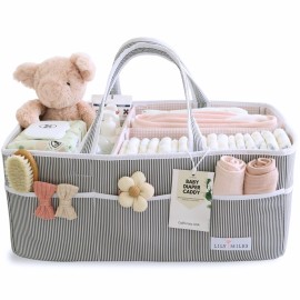 Lily Miles Baby Diaper Caddy - Organizer Tote Bag for Baby Girl Essentials - Baby Shower Basket - Nursery Must Haves - Registry Favorites - Newborn Caddie Car Travel - Gray/Blush, Extra Large