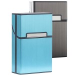 Cigarette Case Brushed Metal Cigarette Case with Magnetic Switch Flip Closure,20 Capacity (85mm, Gray + Blue,2 Pack,)