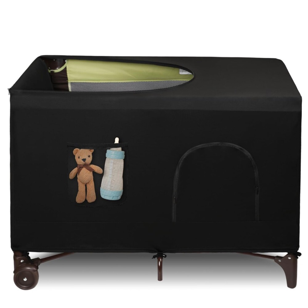 Dofilachy Blackout Cover for Pack N Play - Crib Blackout Cover Tent - Canopy Cover - Breathable Travel Crib Tent - Portable Stretchy Blackout Tent(Pocket)