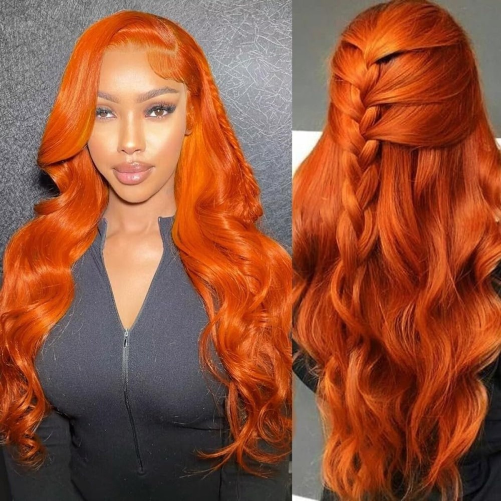 Ginger Lace Front Wigs Human Hair Pre Plucked 13x4 Colored Ginger Human Hair Lace Front Wigs 200 Density Orange 88J Color 22 Inch