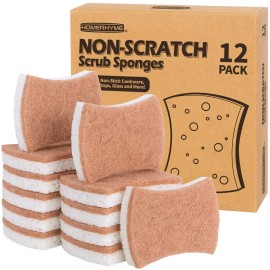HOMERHYME Natural Dish Sponge 12 Pack, Non-Scratch Scrub Kitchen Sponge, Eco Multipurpose, Odor-Less Dual-Sided for Dish Washing & Household Cleaning