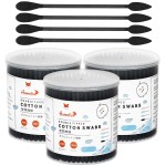 HOMEFOX Black Cotton Swabs Precision Pointed - 600 Count Organic Pointy Cotton Bud Double Side Tightly Wrapped Charcoal Cotton Tip Paper Stick Soft Gentle Lint-Free Cruelty-Free Pointy & Round (Black)