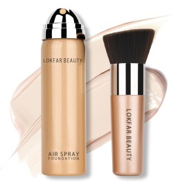 LOKFAR AirBrush Foundation Spray, Silky Mist Spray Makeup Kit with Brush, Full Coverage Foundation for Smooth Radiant Finish, Formula Breathable Lightweight Hydrating | 01 Porcelain