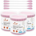 HOMEFOX Pink Cotton Swabs Spiral - 600 Count Organic Cotton Buds Double Side Tightly Wrapped Cotton Tips Paper Stick Soft Gentle Lint-Free Cruelty-Free, Round & Spiral (Pink)