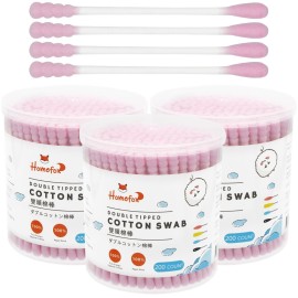 HOMEFOX Pink Cotton Swabs Spiral - 600 Count Organic Cotton Buds Double Side Tightly Wrapped Cotton Tips Paper Stick Soft Gentle Lint-Free Cruelty-Free, Round & Spiral (Pink)