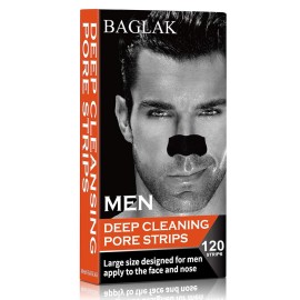 BAGLAK Men Blackhead Pore Strips - 120 Strips - Deep Cleansing - Face Nose Pores - Blackheads Removal - Large Size For Nose+Face
