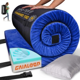 GAIALOOP 3 Inch Memory Foam Camping Mattress, Dual Layer Thick Sleeping Camp Pad for Car Tent Cot, Roll-Up Portable Glamping Floor Bed for Guests Sleepover[Kid: 62 * 23 * 3]