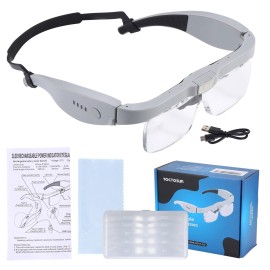 YOCTOSUN Magnifying Glasses with Light, Head Magnifier Glasses with 5 Detachable Lenses 0.75X-4.0X and 3 LED Lights, Rechargeable Hands Free Eyeglasses Magnifier for Close Work Jewelry Crafts Hobby