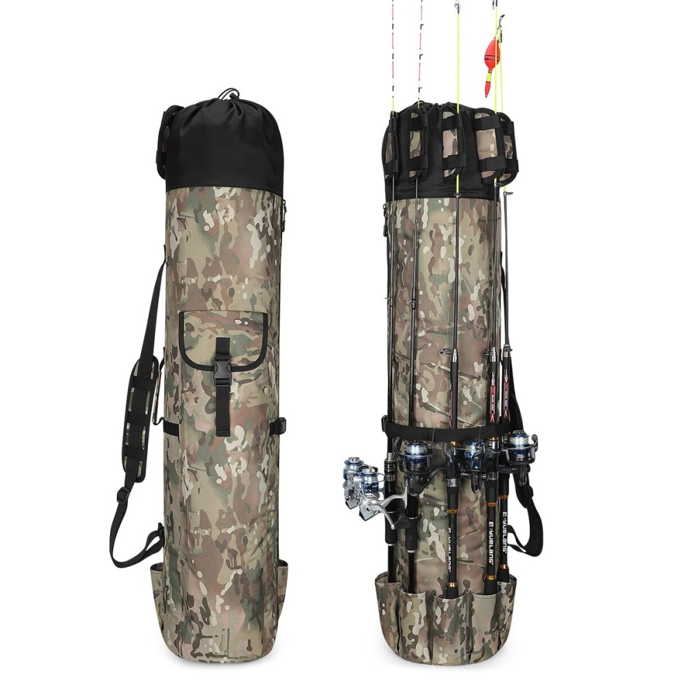 Wowelife Fishing Pole Bag Carrier, Green Fishing Rod Case Bags, Upgraded Fishing Carrier Bag Backpack Camo, Fishing Reel Organizer Bag, A Fishing Gifts for Men, Father and Friends