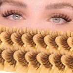 Brown Lashes Strip Natural Looking Cat Eye Eyelashes Wispy Fluffy Clear Band Pack 8 Pairs