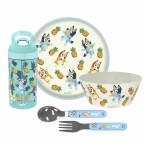 Zak Designs 5-Piece Dinnerware Set, Bluey - Durable Plastic & Stainless Steel - Includes Water Bottle, 8-Inch Plate, 6-Inch Bowl, Fork & Spoon - Suitable for Kids Ages 3+