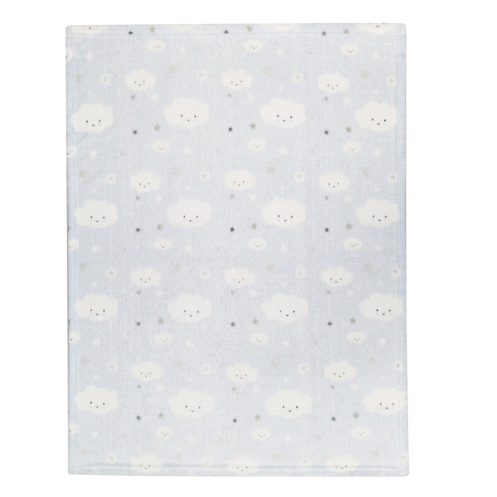 EVERYDAY KIDS Large Ultra Soft Fleece Baby Blanket for Boys; Fleece Toddler Boy Blanket Measures 30 x 40; Pastel Blue Clouds and Star Sky Design