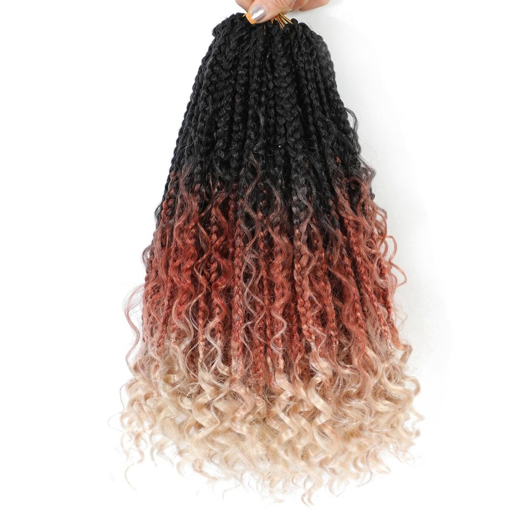 Wodun 14inch Goddess Box Braids Crochet Hair Crochet Box Braids Curly Ends 3X Bohemian Crochet Box Braids Hair Synthetic Crochet Hair Extensions 16strands/pack(14inch(Pack of 8), 1B/30/613)
