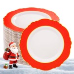WDF 60pcs Red Christmas Plastic Plates Disposable - 7.5inch Heavy Duty Red Dessert/Salad/Cake Plates for Christmas