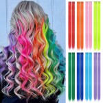 FESHFEN Colored Clip in Hair Extensions - 16 PCS 8 Colors Highlighted Hair Piece Straight Synthetic Clip in Hairpieces for Women 22 inch