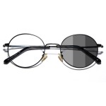 Cyxus Photochromic Blue Light Glasses for Men Women Round Wire Screen Computer Glasses UV Protection Sunglasses Ultralight Black Metal Frame Eyewear
