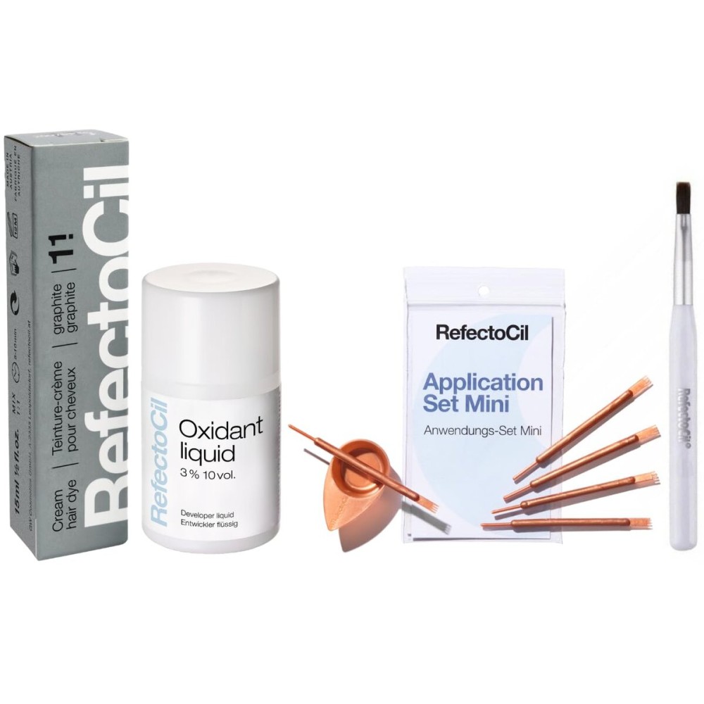 RefectoCil Graphite (1.1) Hair Tinting Kit Includes Cream Hair Dye + Liquid Oxidant 3% + Application Set & Mixing Dish