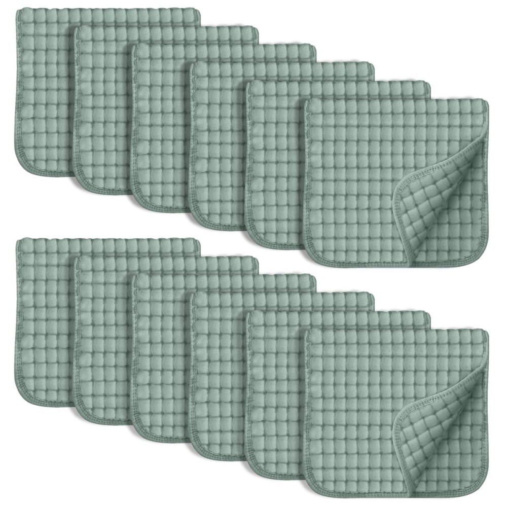 SWEET DOLPHIN 12 Pack Muslin Burp Cloths Large 100% Cotton Hand Washcloths for Baby - Baby Essentials Extra Absorbent and Soft Boys & Girls Milk Spit Up Rags - Dark Green, 20 X10