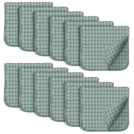 SWEET DOLPHIN 12 Pack Muslin Burp Cloths Large 100% Cotton Hand Washcloths for Baby - Baby Essentials Extra Absorbent and Soft Boys & Girls Milk Spit Up Rags - Dark Green, 20 X10
