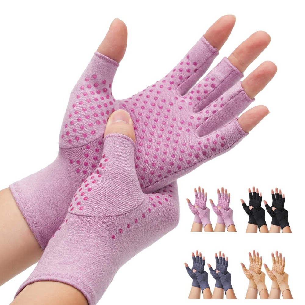 DRNAIETY 2-Pair Arthritis Compression Gloves- for Hand Arthritis, Carpal Tunnel Pain, Rheumatoid Arthritis, RSI, Fingerless, Anti-Slip, Breathable Gloves for Men & Women, Typing, Daily Use(M Purple)