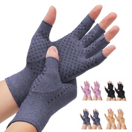 DRNAIETY 2-Pair Arthritis Compression Gloves- for Hand Arthritis, Carpal Tunnel Pain, Rheumatoid Arthritis, RSI, Fingerless, Anti-Slip, Breathable Gloves for Men & Women, Typing, Daily Use(XL Blue)
