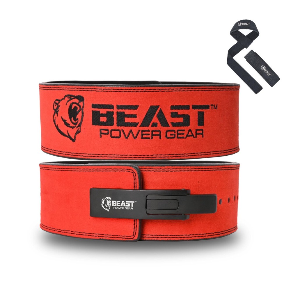 Beast Power Gear Weight Lifting Belt Lever Buckle 10MM 13MM Thick & 4 Inches Free Strap Weightlifting, Powerlifting, Deadlifts, Squats Men Women
