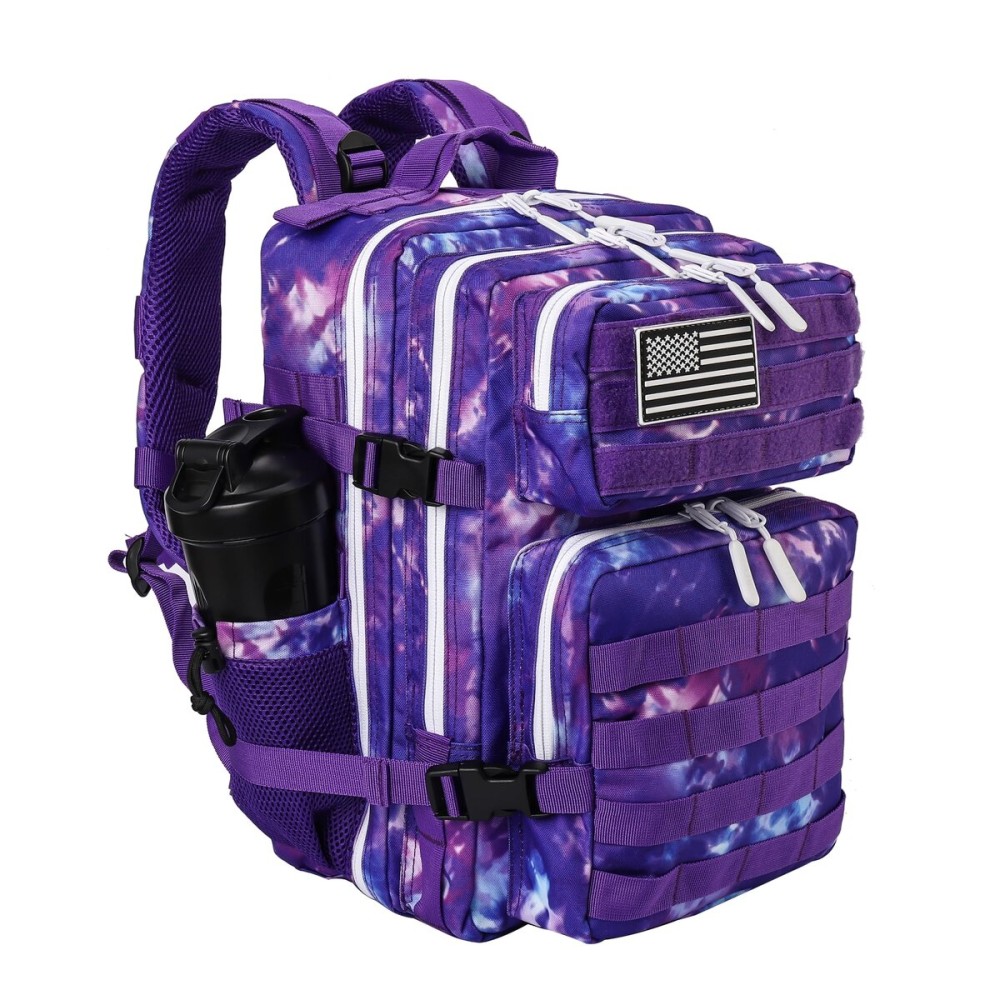 LHI Tactical Military Backpack for Men and Women 25L Army Assault Pack Bag Large Rucksack with Molle System-Purple Camo