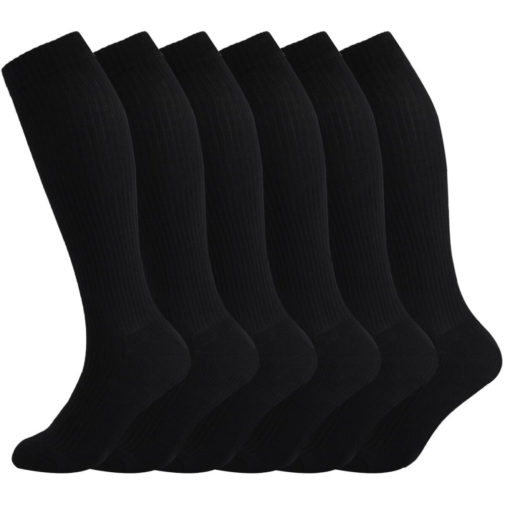 +MD 6 Pairs Compression Socks (15-20mmHg) for Women & Men - Cushion Knee High Socks for Running, Medical, Athletic, Nurses, Travels, Edema, Anti-DVT, Varicose Veins, Shin Splints 6Black 13-15