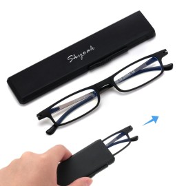 Ultra thin Lightweight Folding Reading Glasses Women Men TR90 Blue Light Blocking Anti UV/Eyestrain Foldable Compact Computer Readers Portable Unique Stretchable Slim Flat case Black +1.75