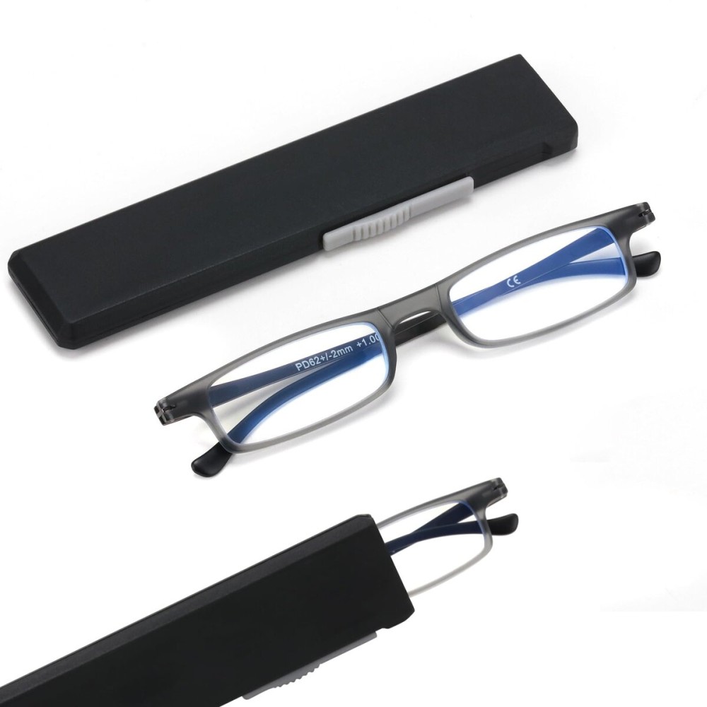 Ultra thin Lightweight Folding Reading Glasses Women Men TR90 Blue Light Blocking Anti UV/Eyestrain Foldable Compact Computer Readers Portable Unique Stretchable Slim Flat case Gunmetal +2.5