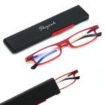 SKYOAK Ultra thin Lightweight Folding Reading Glasses Women Men TR90 Blue Light Blocking Anti UV/Eyestrain Foldable Compact Computer Readers Portable Unique Stretchable Slim Flat Case Red +3.0