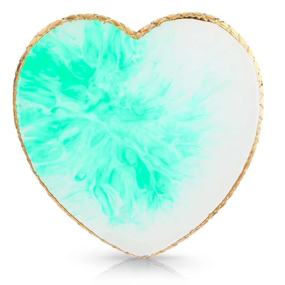 Sibba Resin Nail Art Palette Nail Mixing Palette Polish Color Mixing Plate Golden Edge Nail Holder Display Board Heart Shape Cosmetic Mixing Tools (Green)