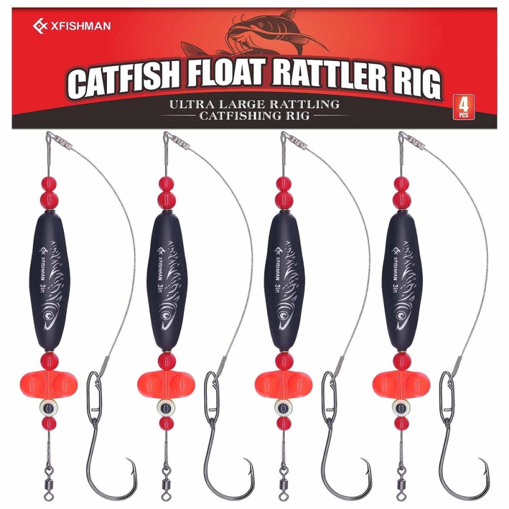 XFISHMAN Catfish-Rig-for-Bank-Fishing-Catfishing-Tackle-Floats-with-Rattler-Santee Cooper Rig Equipment(Black-2.5 inch)