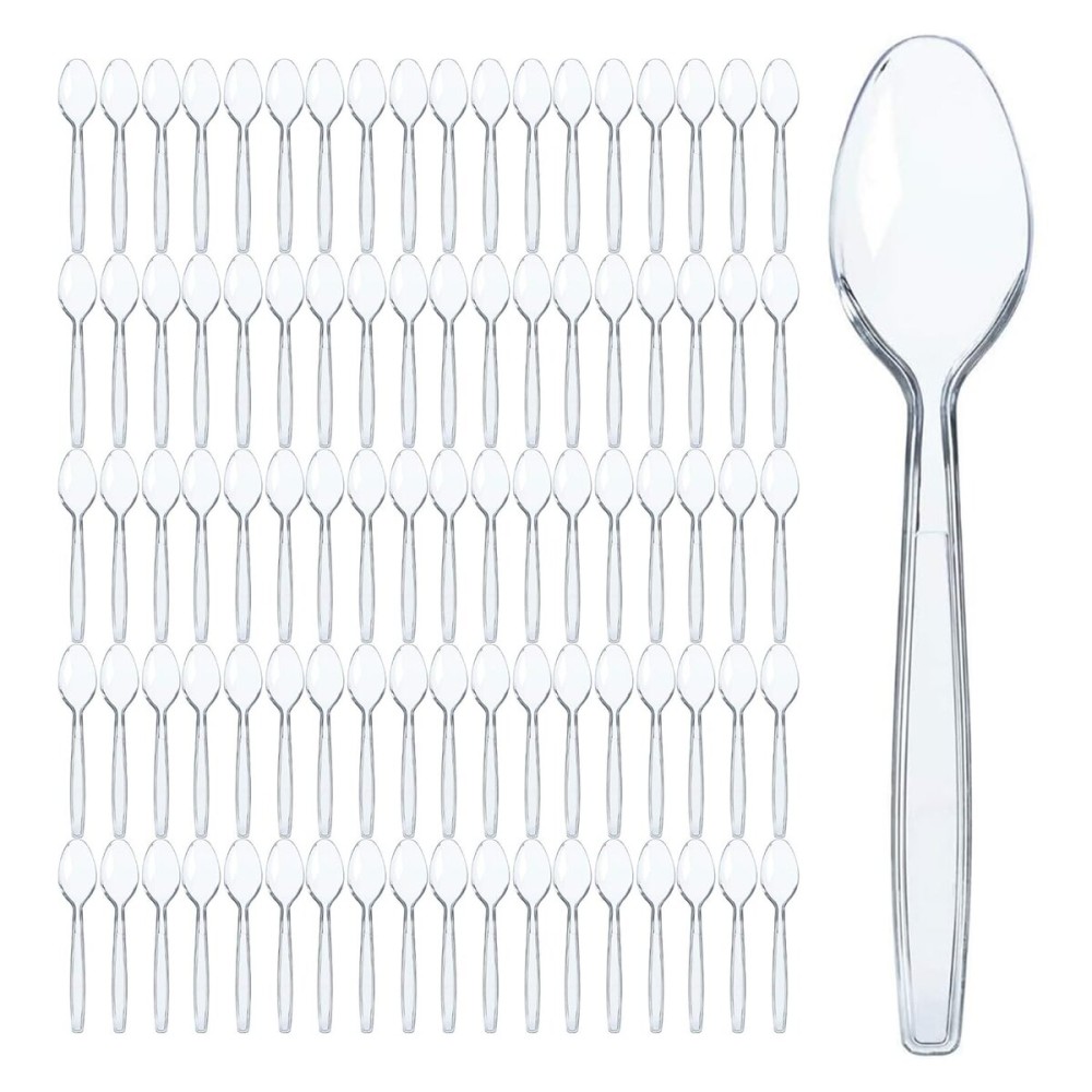Prestee 500 Count Clear Plastic Spoons - 6 Inch Heavy Duty Plastic Spoons Disposable Bulk Pack - Elegant and Durable Clear Silverware Suitable for Events, Dinner, Banquets, Parties, and Gatherings