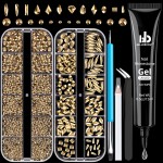 Multifunctional Rhinestone Kit - Gold Glass Nail Charms & Beads (2-5mm), UV/LED Gel Glue with Dotting Tools