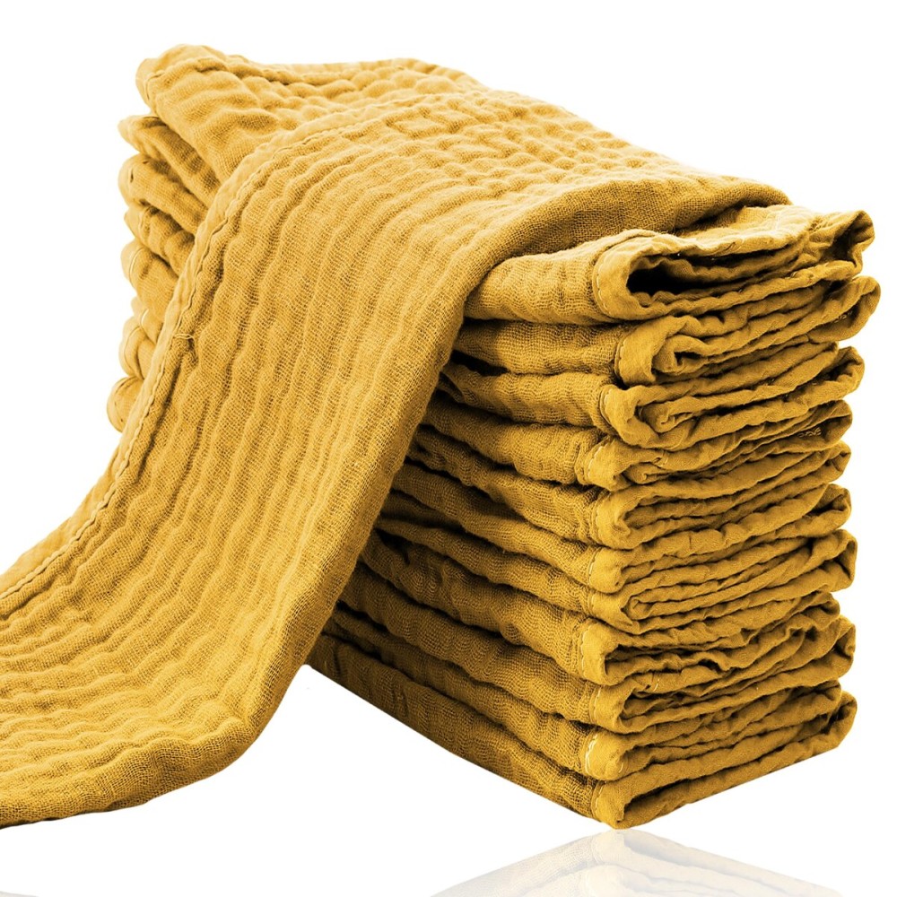 Cute Castle 12 Pack Muslin Burp Cloths for Baby - Ultra-Soft 100% Cotton Baby Washcloths - Large 20\'\' by 10\'\' Super Absorbent Milk Spit Up Rags - Burpy Cloths for Unisex, Boy, Girl - Honey