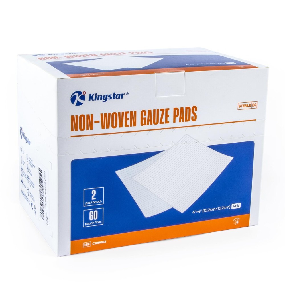 Kingstar Sterile Nonwoven Gauze Pads, 4x 4 Wound Dressing, 60 Packs - 120 Pieces Superior Soft Sponge Pads, Higher Absorbent Gauze Compresses for Trauma or Post-Operative Wound Care
