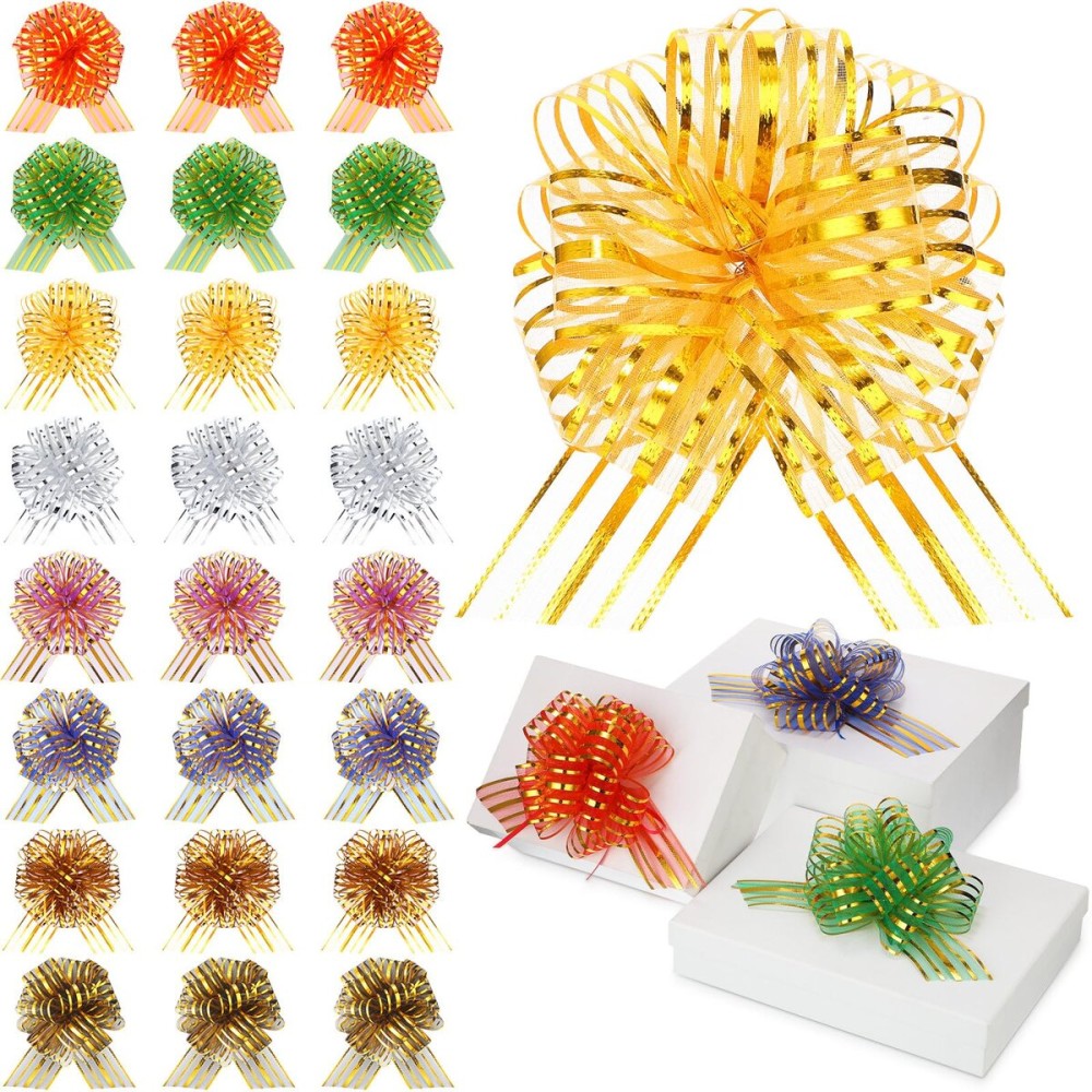 Poen 24 Pcs Organza Pull Bows Christmas 6 Inch Large Gift Wrapping Ribbon Bows Crafts for Present Wrapping with Ribbon for Gift Baskets Wedding Valentine Party Decor(Fresh Color)
