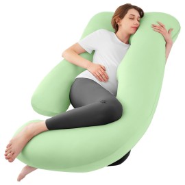 Sasttie Pregnancy Pillows for Sleeping, U Shaped Cooling Full Body Pillow with Removable Cover, Pregnant Women Must Haves, Maternity Essential, Light Green