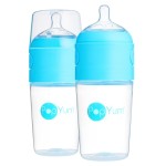 PopYum 9 oz Blue Anti-Colic Formula Making/Mixing/Dispenser Baby Bottles, 2-Pack with 2 Medium Flow Nipples, 260 ml, BPA-Free, Natural Latch