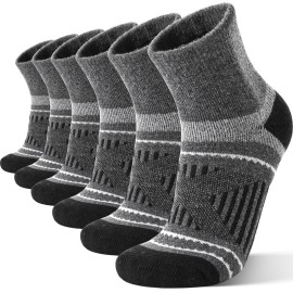 EBMORE Merino Wool Ankle Hiking Socks Compression Warm Winter Thermal Thick Cushion Running Moisture Wicking Quarter Socks Gifts Stocking Stuffers for Men Women 6 Pairs(Black,L)