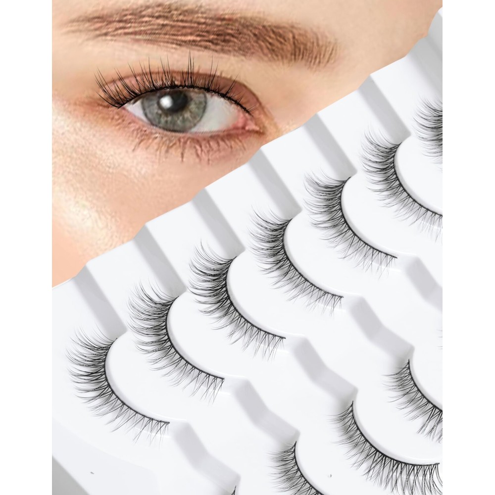 Onlyall Natural Lashes Wispy Lashes Natural Look False Eyelashes Natural Flared Eyelashes False Eye Lashes Soft Fluffy Lashes 7 Pairs D11 Gradual-10mm