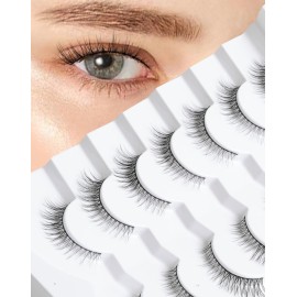 Onlyall Natural Lashes Wispy Lashes Natural Look False Eyelashes Natural Flared Eyelashes False Eye Lashes Soft Fluffy Lashes 7 Pairs D11 Gradual-10mm
