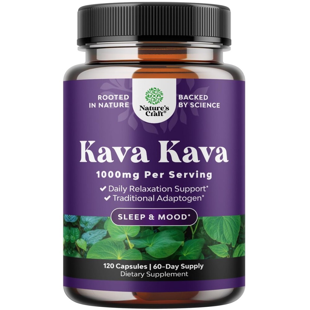 Kava Kava Root Extract Supplement 1000mg - Fast Acting Herbal Support with Kavalactones for Balanced Mood - Relax Calming Capsules for Stress Support & Better Sleep - 60 Servings