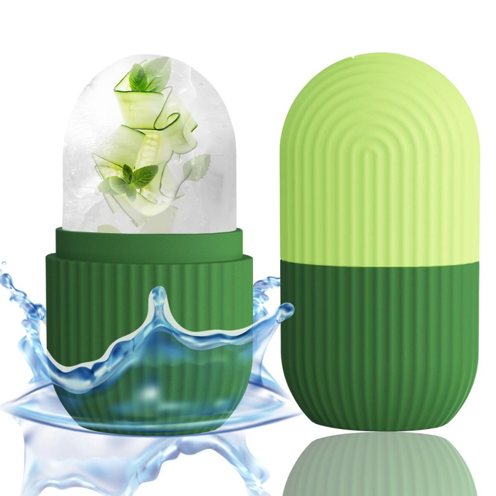 XHJRI Ice Roller Massager for Face, Eyes and Neck - Naturally Condition Skin, De-Puff Eye Bags, Reduce Migraine Pain - Reusable Silicone Ice Mold (Green)