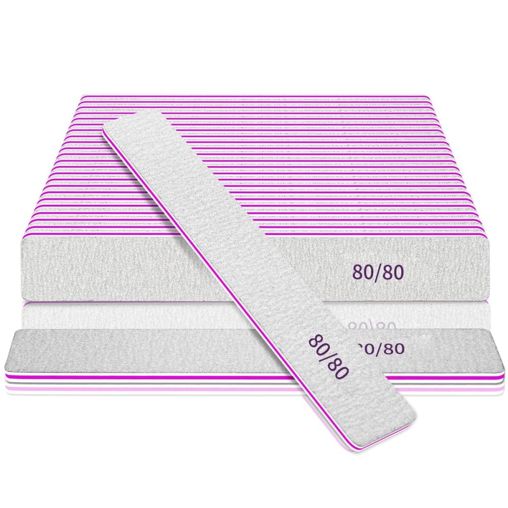 80/80 Grit Double Sided File, 25Pcs Rough Files for Acrylic Nails, Coarse Square Jumbo, Heavy Duty for Gel Nails, Premium Manicure Tools for Home and Salon
