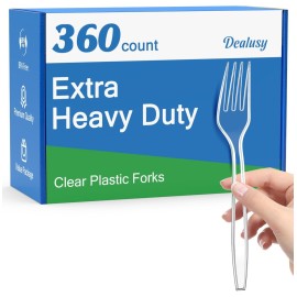 Dealusy 360 Count Extra Heavy Duty Clear Plastic Forks Disposable, BPA-Free, Heat Resistant, Solid and Durable Disposable Forks Bulk, Premium Plastic Forks heavy duty for Party Supply