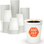 Dealusy 100 Count 8 oz Coffee Cups, Leak-Free Food Safe Paper Cups 8 oz, Disposable 8oz White Paper Cups for Cold and Hot Drinks
