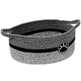 Small Woven Baskets for Organizing Rope Storage Basket with Handle Cute Cotton Basket for Nursery Gift Dog Toy Storage Bins for Toy Organizer-Black&Grey