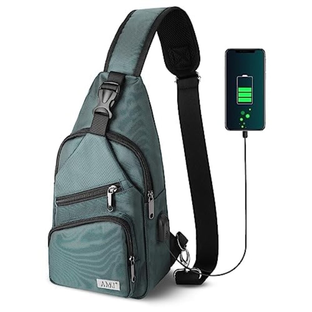 AMJ Crossbody Sling Bag Men Women, Casual Shoulder Backpack, Chest Daypack Satchel for Hiking Travel (Small, Dark Green)